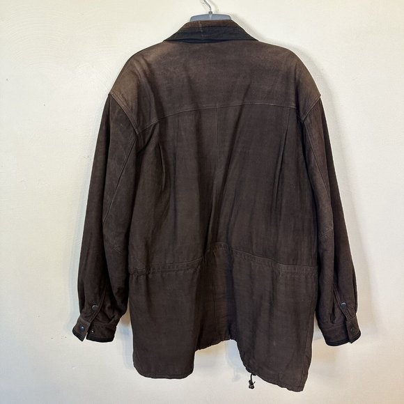 Vintage R&R Casuals Dark Brown Mens Oversized Leather Jacket XL Zip Up Pockets - Picture 10 of 15